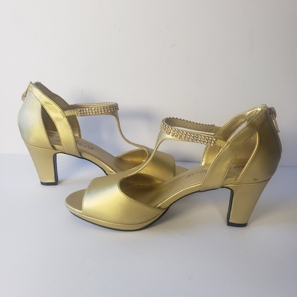 New Easy Street Alive @ 5 Gold Satin "Flash2" High Heeled Dress Sandal, 8.5M - Picture 2 of 11